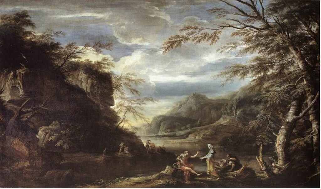 Salvator Rosa, River Landscape with Apollo and the Cumaean Sibyl, 1665